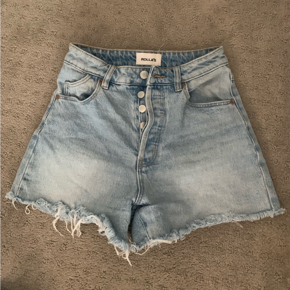 ROLLA’S blue high rise jean shorts